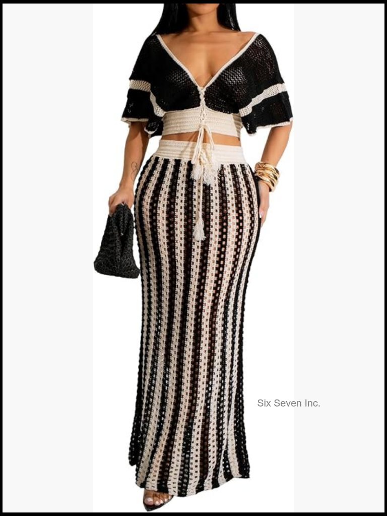 Crochet 2 Piece Skirt Set Crop Top And Maxi Skirt Vacation Outfit